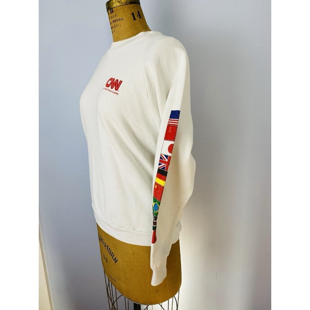 Vintage CNN Crewneck Sweatshirt Flag Sleeve Mens Large Cable News Cotton 90s USA - Picture 7 of 12